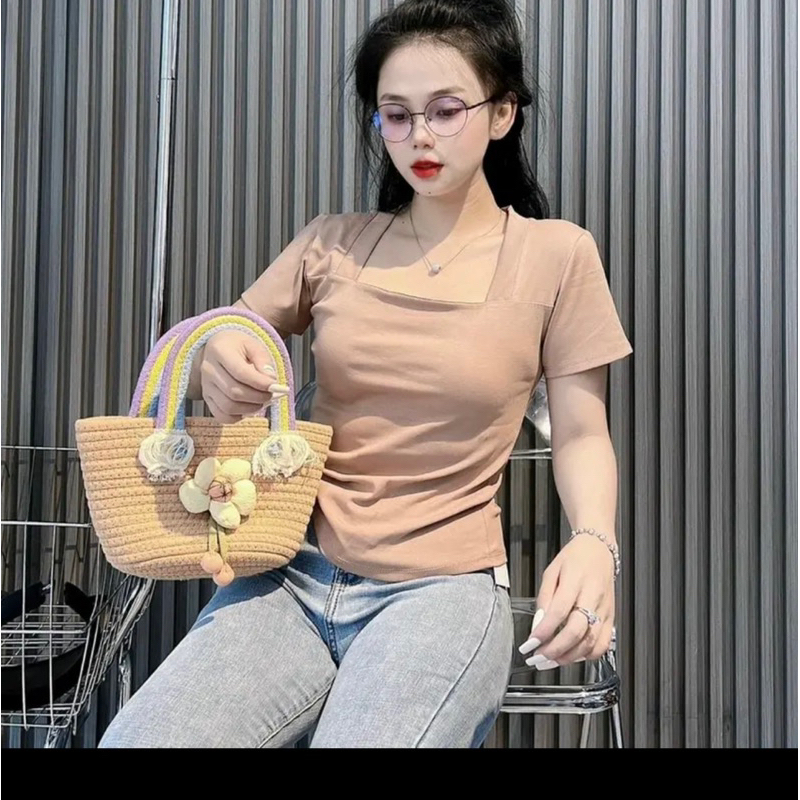 Áo thun body tay ngắn cổ vuông chữ A787