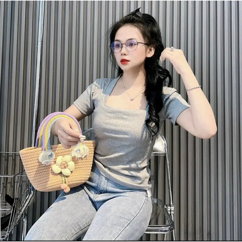 Áo thun body tay ngắn cổ vuông chữ A787