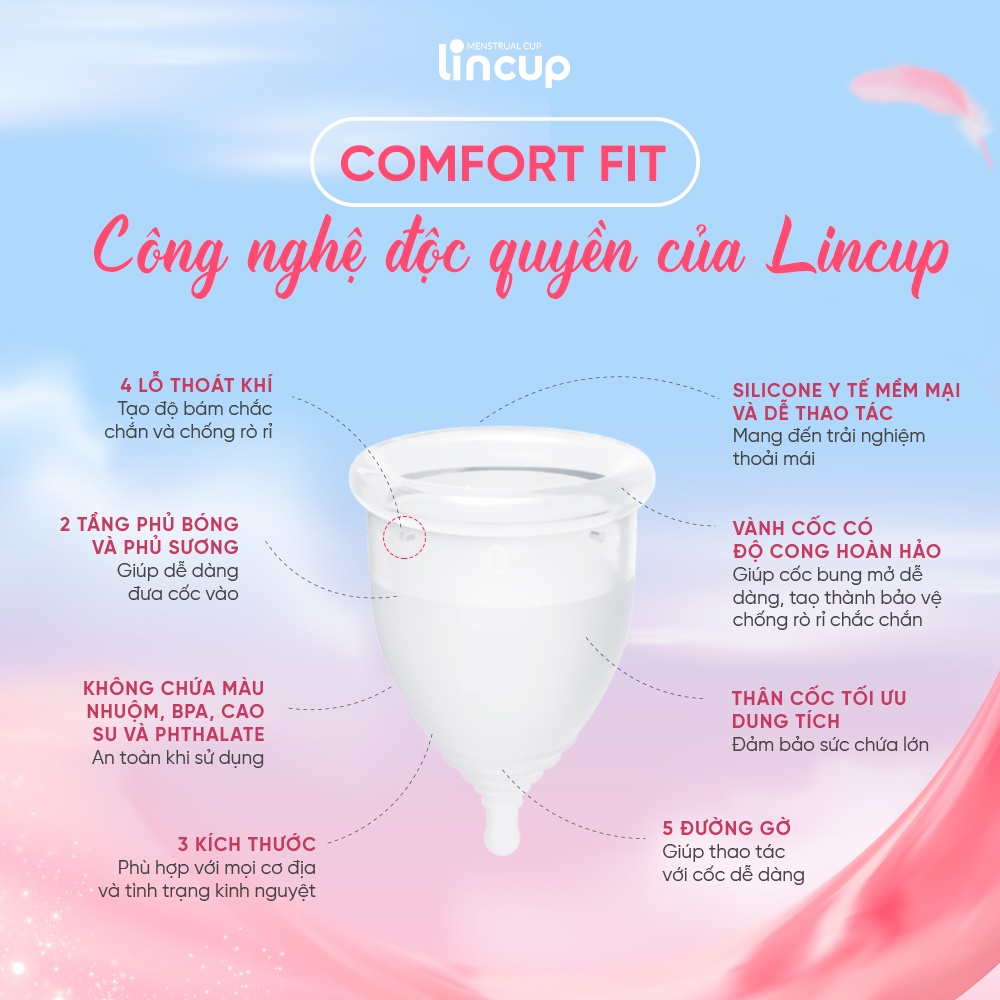 Cốc nguyệt san,Cốc nguyệt san Lincup chính hãng size 25ml - 34ml - 40ml Nhập khẩu Mỹ, an toàn, tiện lợi