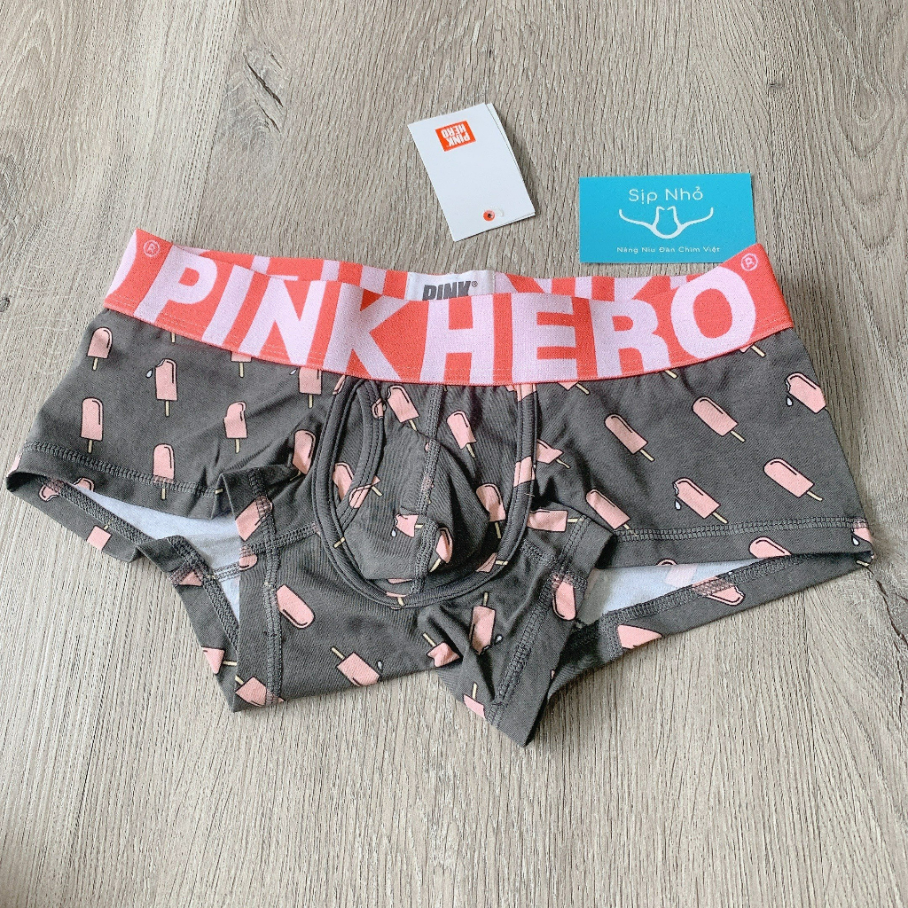 Quần sịp đùi nam xám hoạt tiết cạp hồng Pink Hero