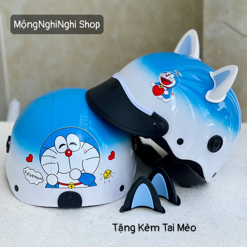 Mũ Bảo Hiểm Cao Cấp Doreamonn Biển Trắng - Tặng Kèm Tai Mèo Bảo Hành 12 Tháng ( Hình Tự Chụp)