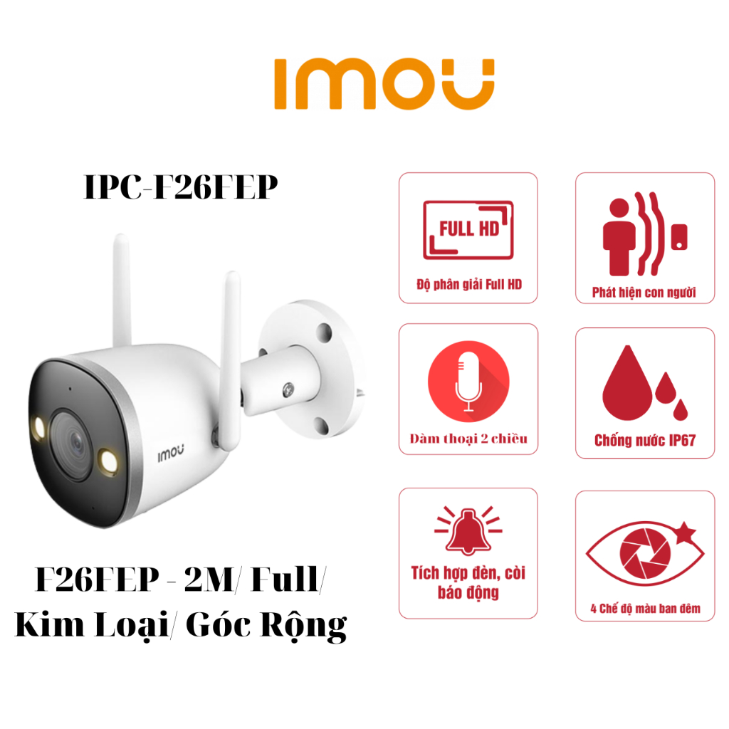 Camera ngoài trời IMOU | ITVPlus | đàm thoại 2 chiều | chống nước IP67 | quan sát ngày và đêm 24/24 | S21 | S41| F26FEP