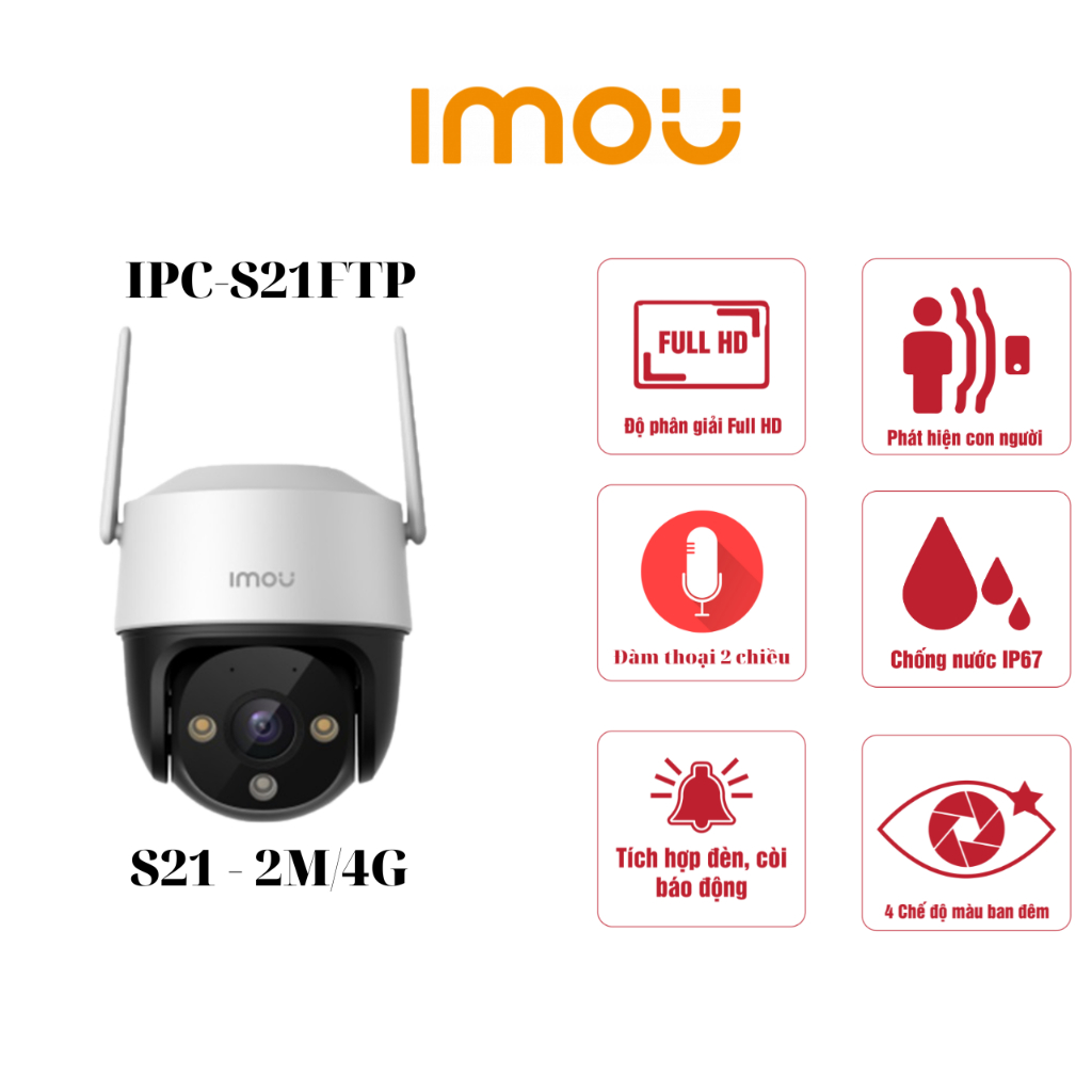 Camera ngoài trời IMOU | ITVPlus | đàm thoại 2 chiều | chống nước IP67 | quan sát ngày và đêm 24/24 | S21 | S41| F26FEP