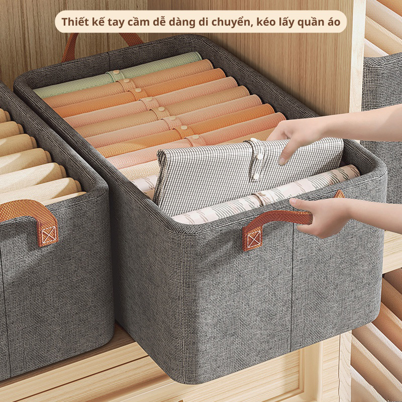 Hộp vải đựng quần áo có khung cố định thiết kế gấp gọn tiện lợi giúp tiết kiệm không gian nhà ở.