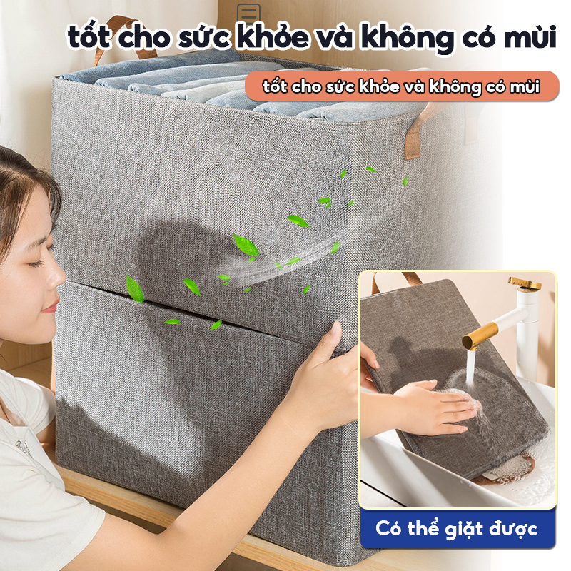Hộp vải đựng quần áo có khung cố định thiết kế gấp gọn tiện lợi giúp tiết kiệm không gian nhà ở.