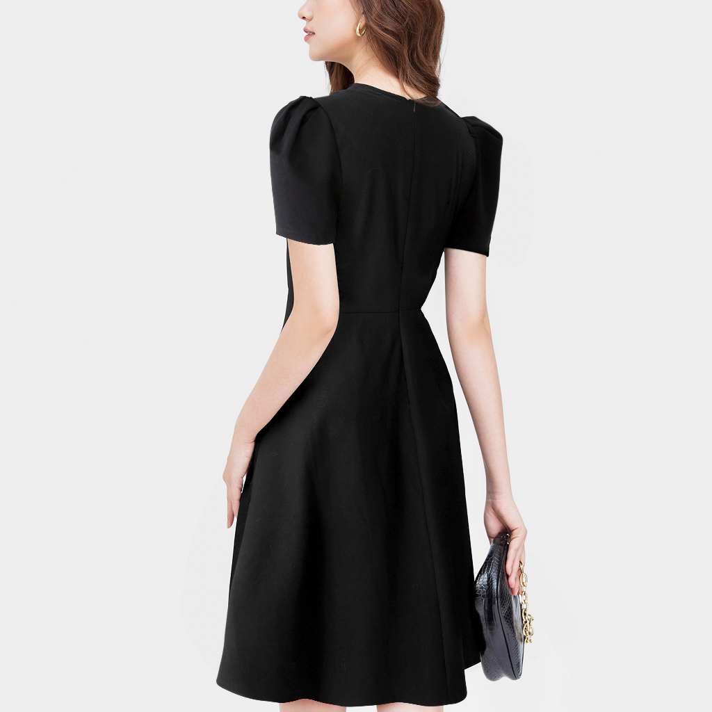 Đầm Katosa Tay Bồng 1 Màu Đen, Chất Vải Tây Cao Cấp Co Dãn Tốt Ít Nhăn Mặc Thoải Mái