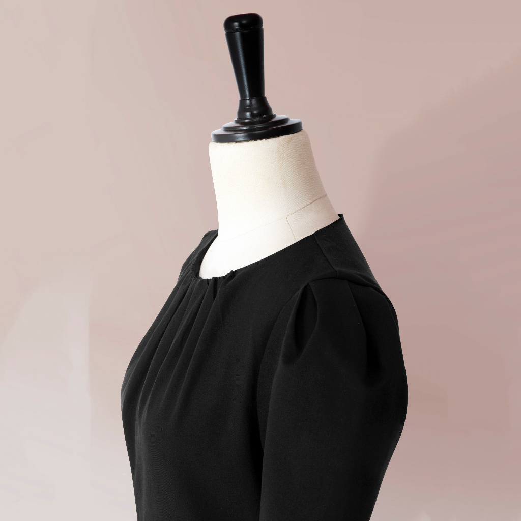 Đầm Katosa Tay Bồng 1 Màu Đen, Chất Vải Tây Cao Cấp Co Dãn Tốt Ít Nhăn Mặc Thoải Mái