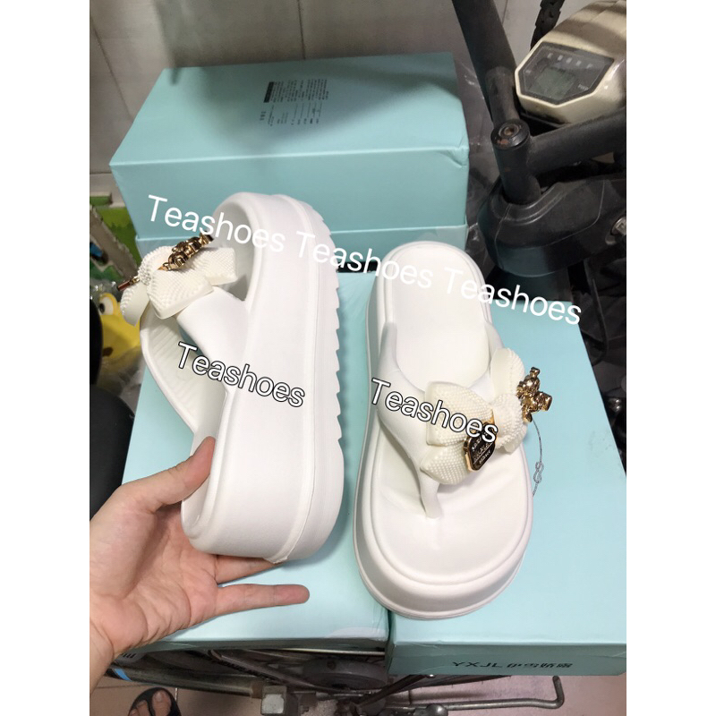 Dép kẹp tăng chiều cao siêu nhẹ, xỏ ngón xinh đế cao 7cm êm , dép tông trắng đi biển,dép lê nơ gấu xinh