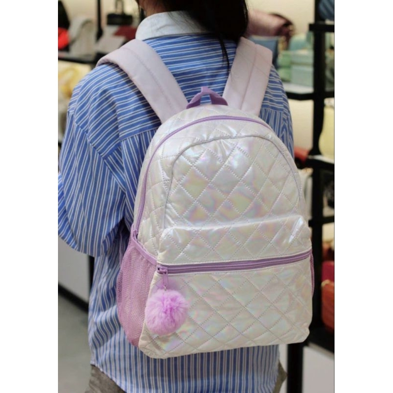 Balo học sinh GEORGE BACKPACK XUẤT DƯ size 35 cm cho bé gái kèm móc khóa cục bông dễ thương