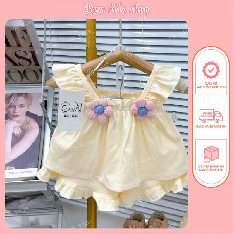 Bộ 2 dây bèo cotton kèm hoa nổi  dễ thương cho bé gái size 5-18kg