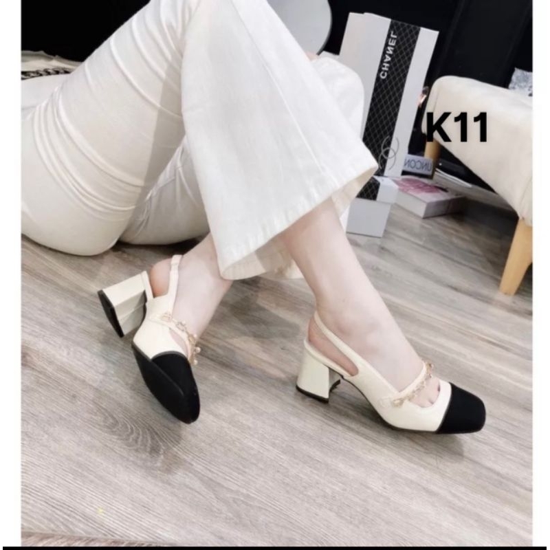Giày hở mũi xích ngọc hở gót 5 phân siêu tiểu thư hàng vnxk