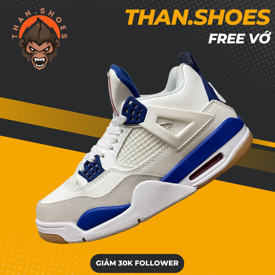 Giày SB x Jordan 4 Sapphire White Royal Blue Gum, JD4 Xanh Trắng - Than.Shoes