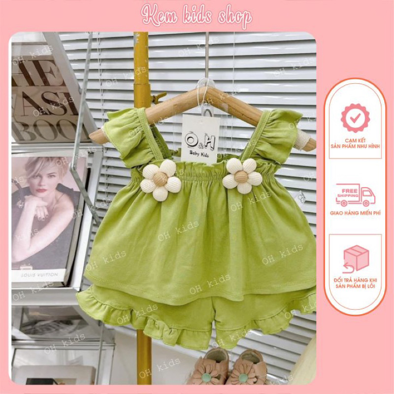 Bộ 2 dây bèo cotton kèm hoa nổi  dễ thương cho bé gái size 5-18kg