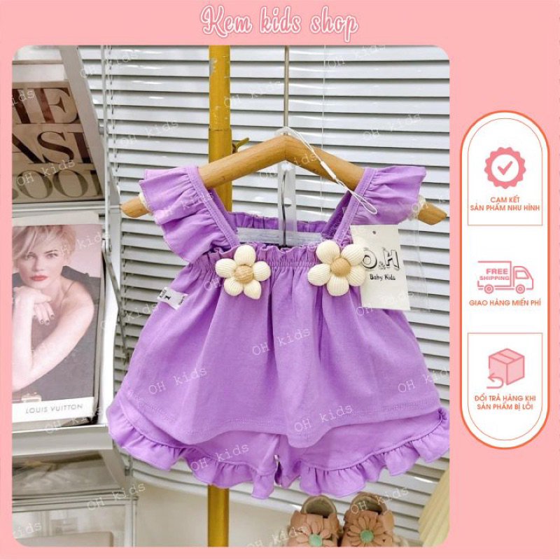 Bộ 2 dây bèo cotton kèm hoa nổi  dễ thương cho bé gái size 5-18kg