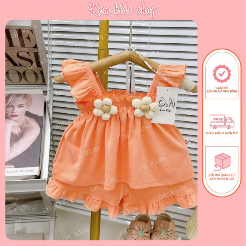 Bộ 2 dây bèo cotton kèm hoa nổi  dễ thương cho bé gái size 5-18kg