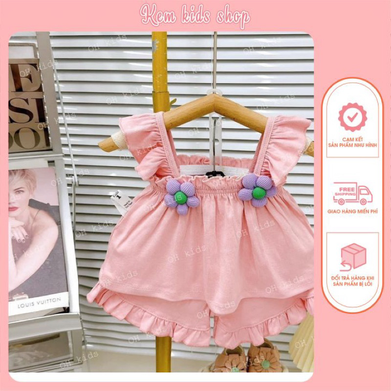 Bộ 2 dây bèo cotton kèm hoa nổi  dễ thương cho bé gái size 5-18kg