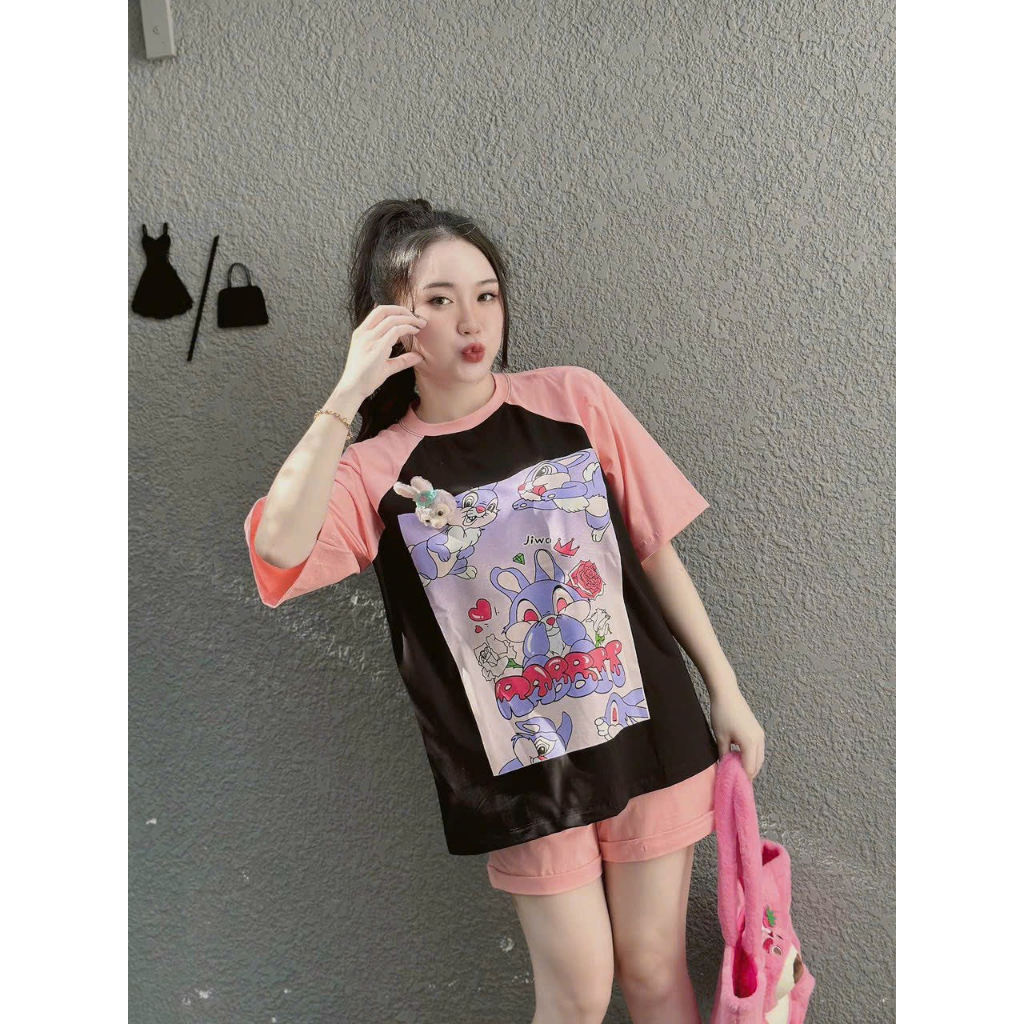 [6.6 Sales Freeship] Set bộ đùi thun in hình cute, set bộ mặc đi chơi, set mặc ở nhà in hình thỏ phối màu dễ thương mtb