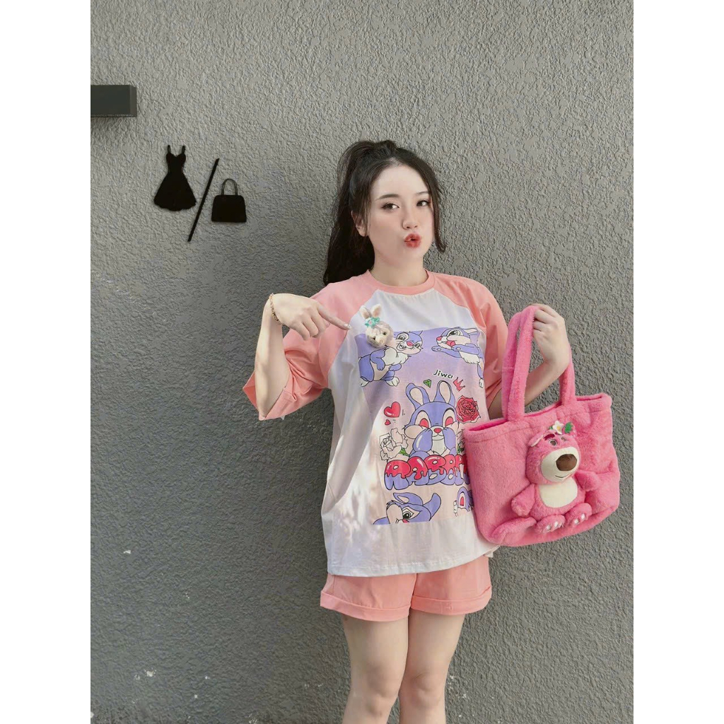 [6.6 Sales Freeship] Set bộ đùi thun in hình cute, set bộ mặc đi chơi, set mặc ở nhà in hình thỏ phối màu dễ thương mtb