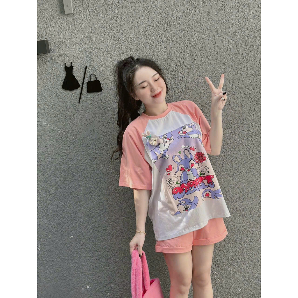 [6.6 Sales Freeship] Set bộ đùi thun in hình cute, set bộ mặc đi chơi, set mặc ở nhà in hình thỏ phối màu dễ thương mtb