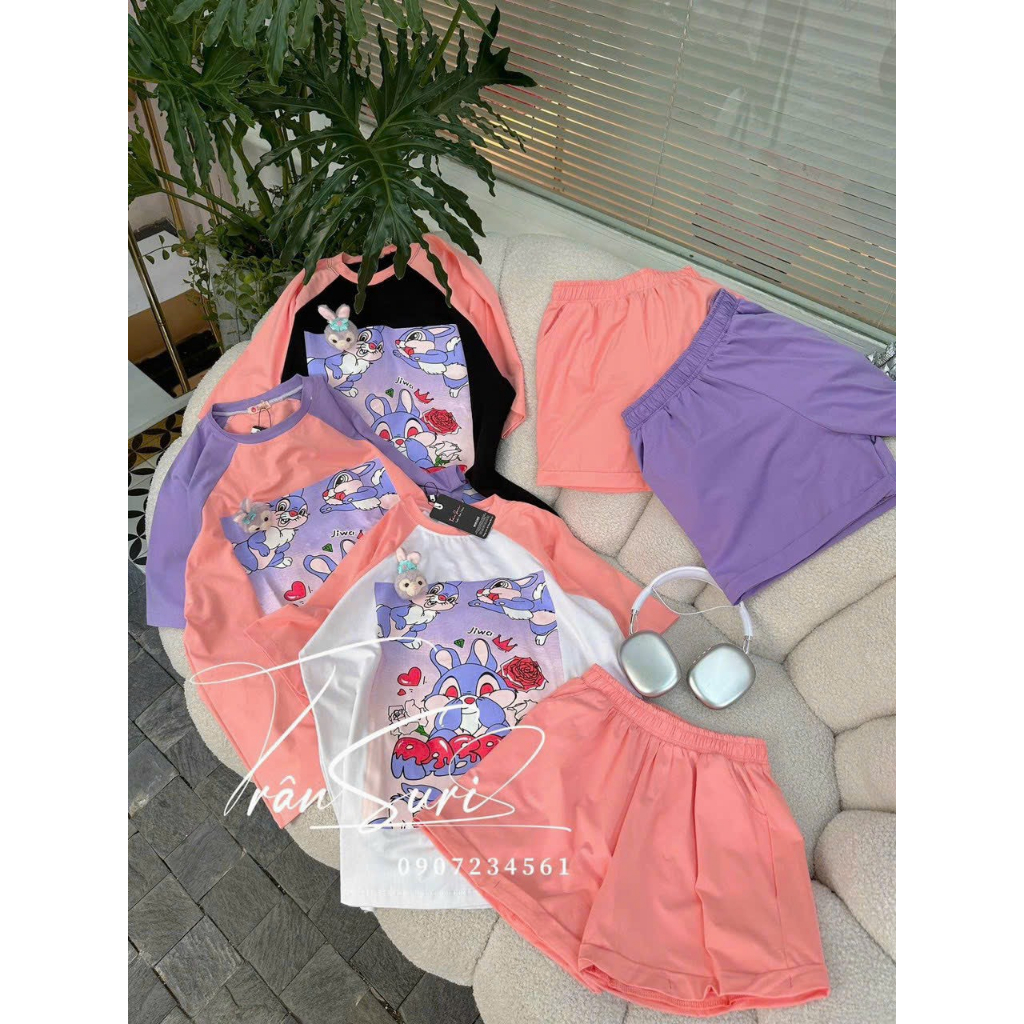 [6.6 Sales Freeship] Set bộ đùi thun in hình cute, set bộ mặc đi chơi, set mặc ở nhà in hình thỏ phối màu dễ thương mtb
