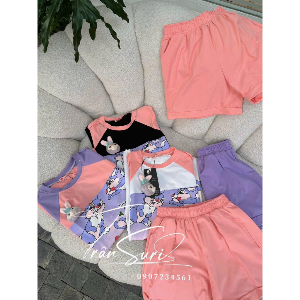 [6.6 Sales Freeship] Set bộ đùi thun in hình cute, set bộ mặc đi chơi, set mặc ở nhà in hình thỏ phối màu dễ thương mtb