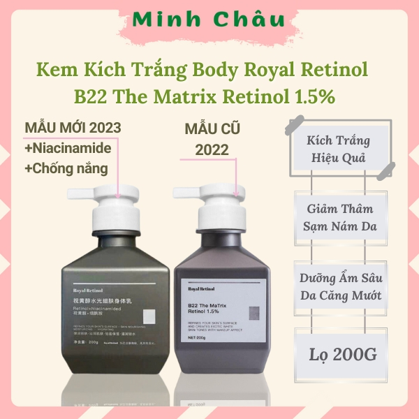 Ủ Trắng Body Royal Retinol , kem ủ kích trắng body royal retinol 1.5% b22 the matrix hộp 200g dưỡng trắng căng mịn
