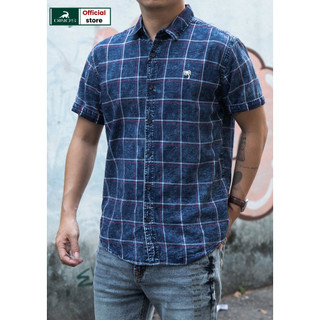 Áo sơ mi nam tay ngắn Denim caro mỏng nhẹ thoáng mát, classic fit