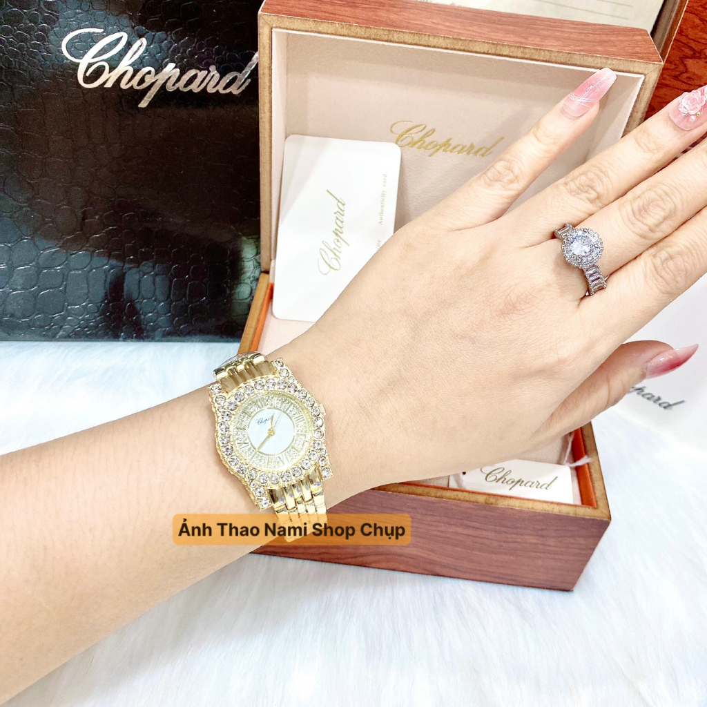 Đồng hồ nữ dây kim loại Chop.ad, đồng hồ nữ dây kim loại mặt đính đá full viền sáng tay cực xinh chống nước - THAONAMI