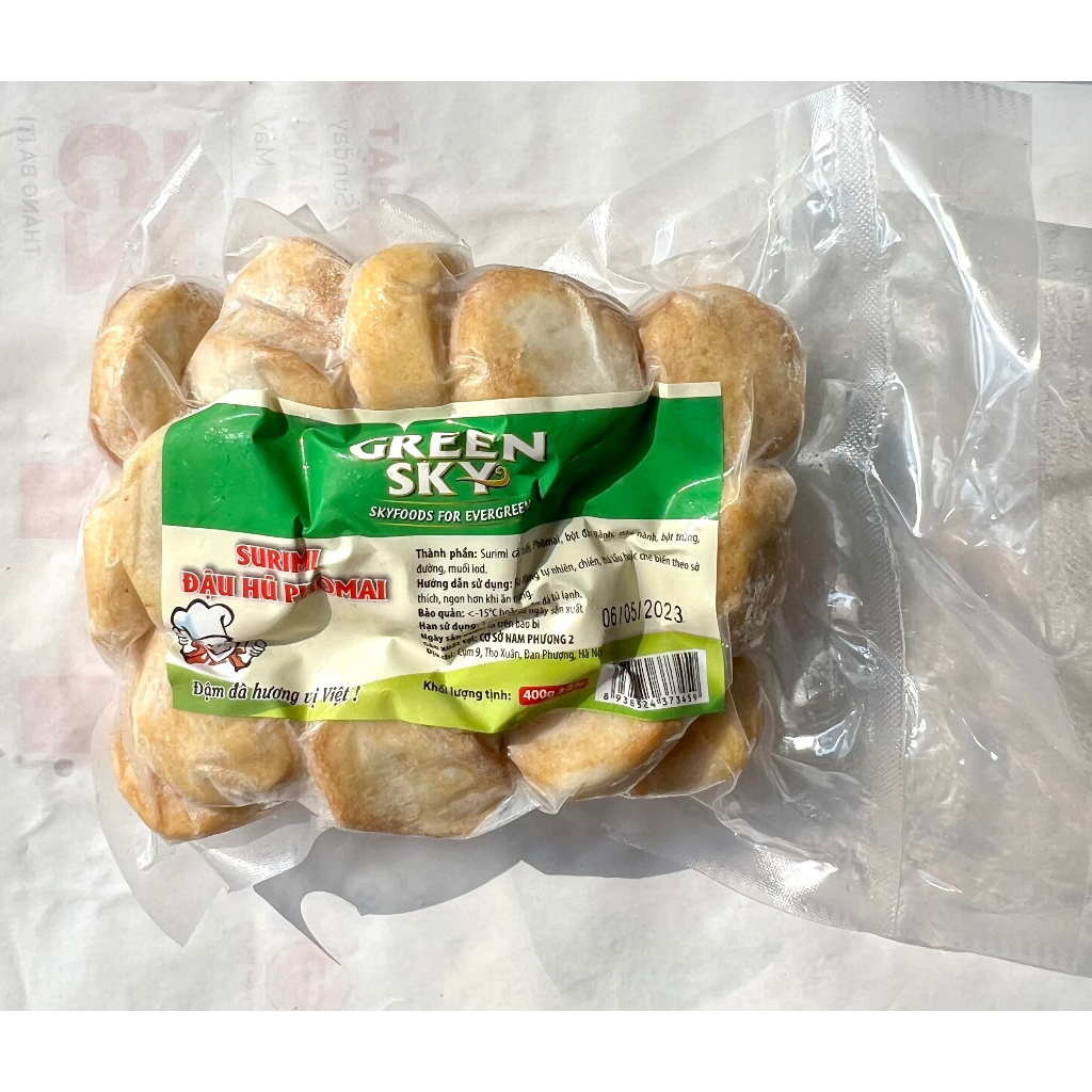 Đậu hũ cá phô mai Green Sky 400gr/Tàu hũ đậu Cheese Fish Tofu/Viên thả lẩu Surimi