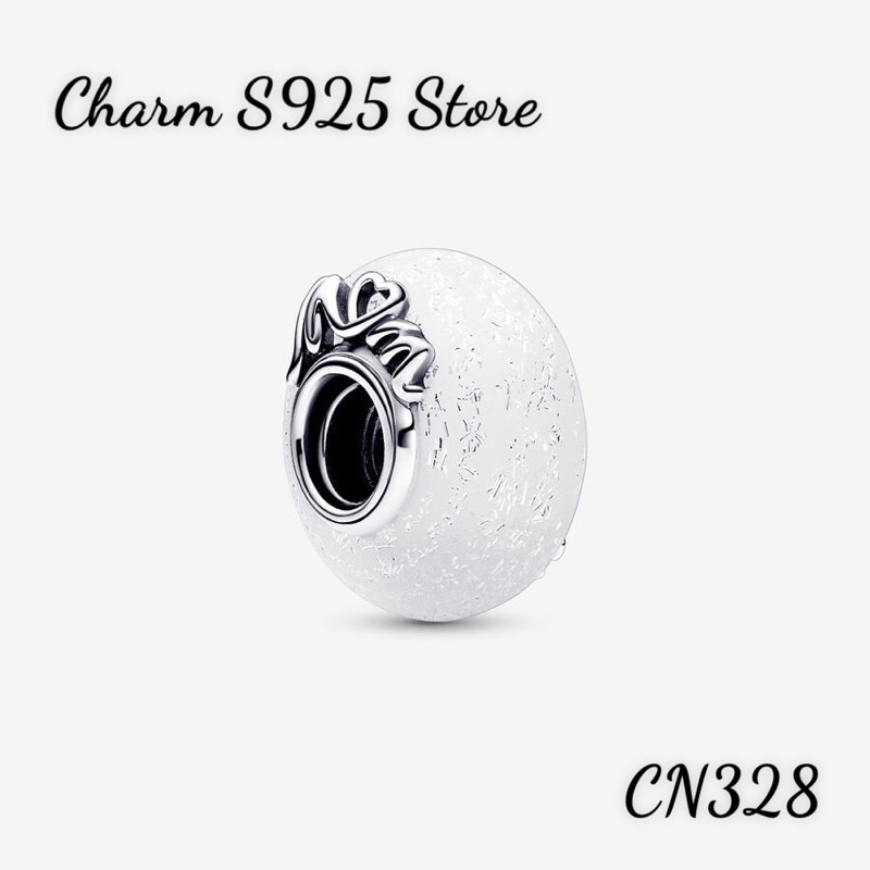 CHARM PAN ALE THUỶ TINH MURANO TRẮNG LẤP LÁNH BẠC S925 THUẦN KHIẾT HÀNG CAO CẤP