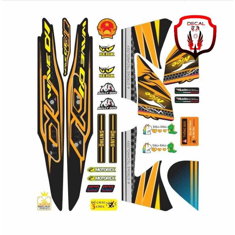 Tem xe WAVE 50cc-100cctem nền đen chống phai màu