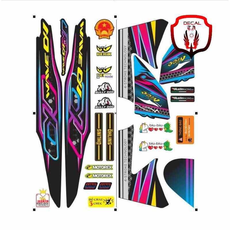 Tem xe WAVE 50cc-100cctem nền đen chống phai màu