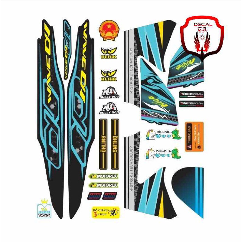 Tem xe WAVE 50cc-100cctem nền đen chống phai màu