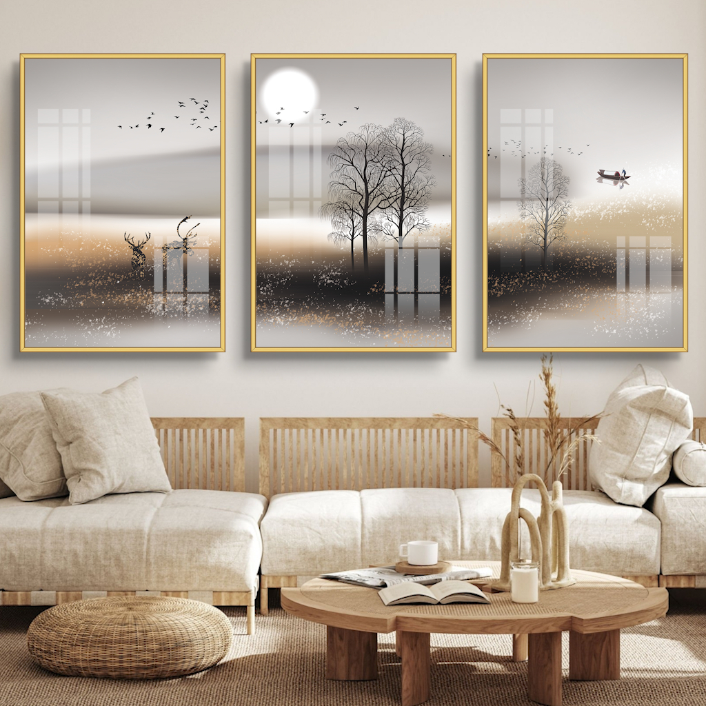 Tranh Treo Tường tráng gương bộ 3 tấm có KHUNG mẫu mã đa dạng