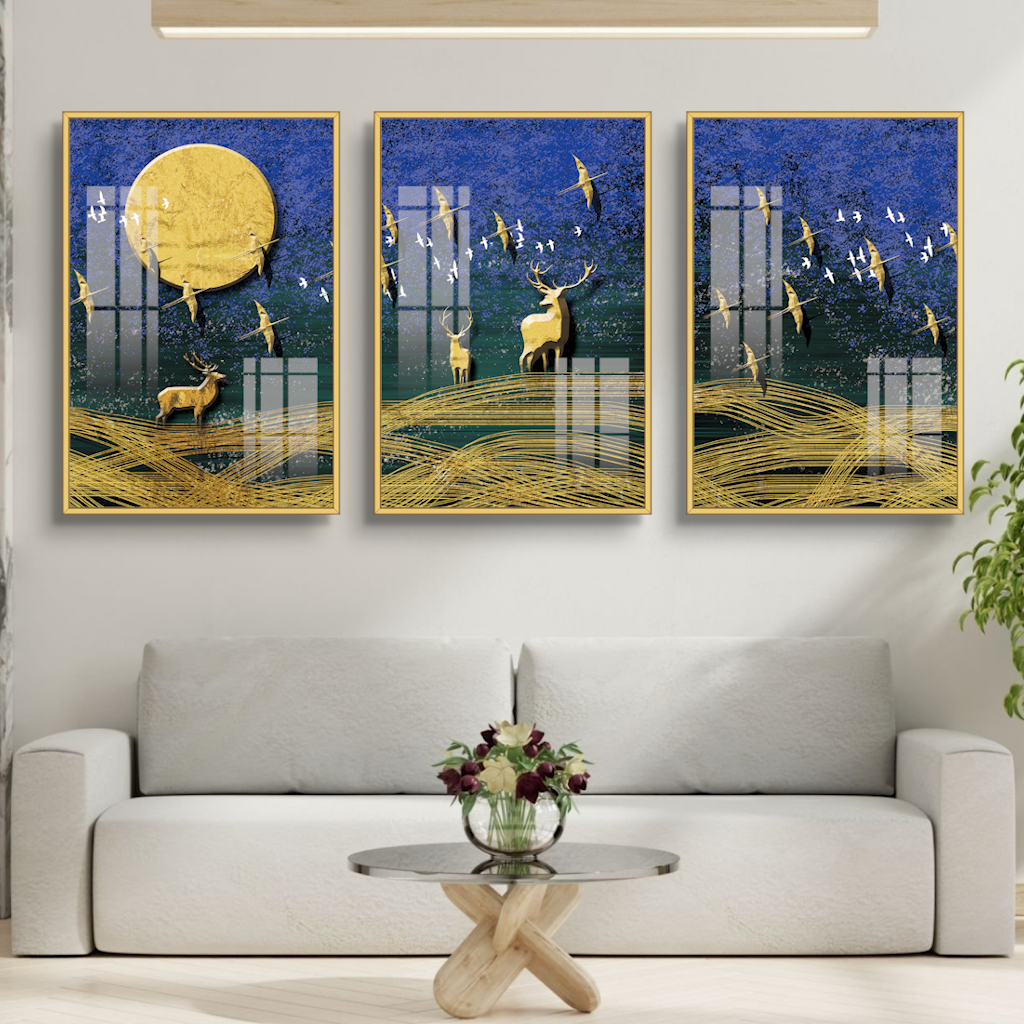 Tranh Treo Tường tráng gương bộ 3 tấm có KHUNG mẫu mã đa dạng