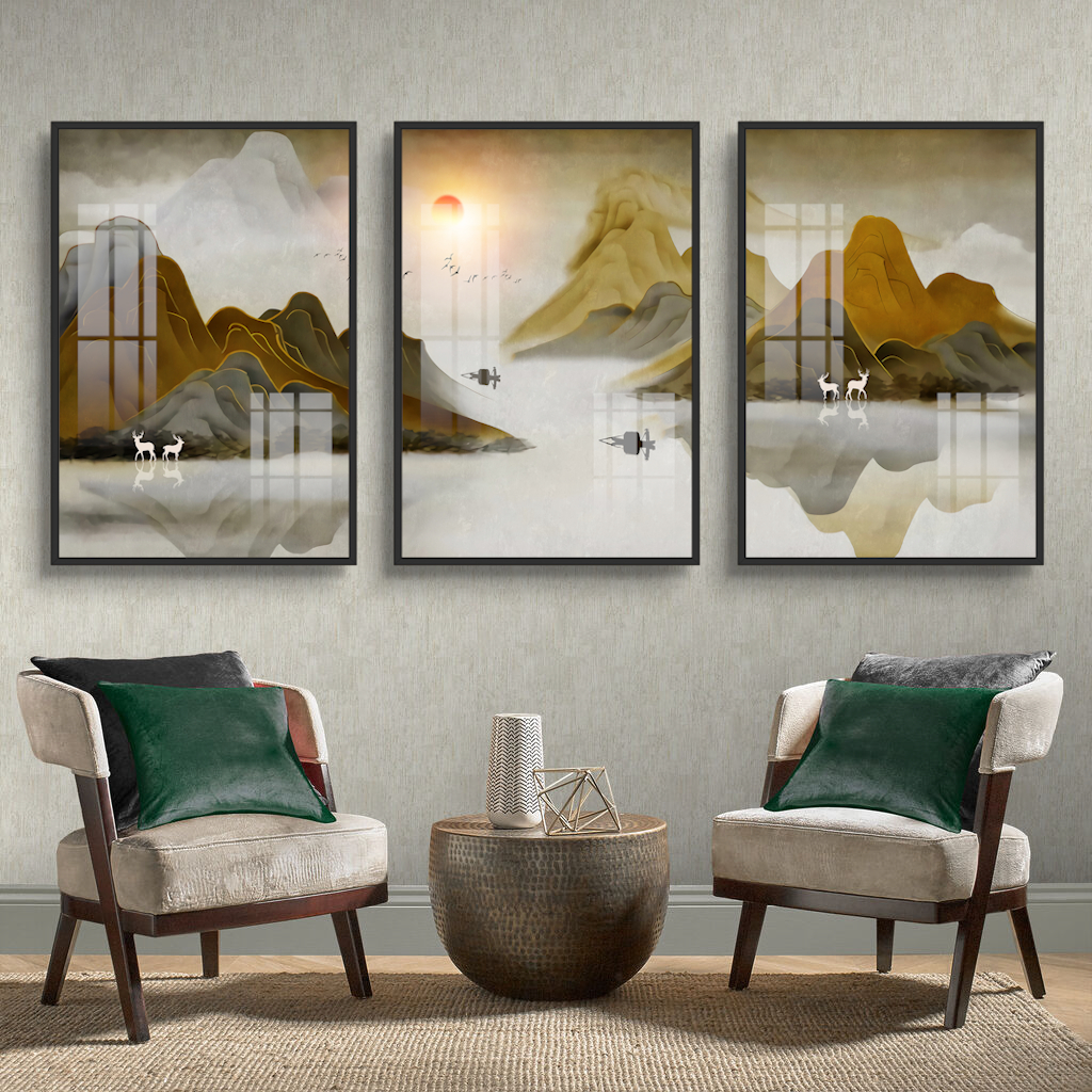 Tranh Treo Tường tráng gương bộ 3 tấm có KHUNG mẫu mã đa dạng