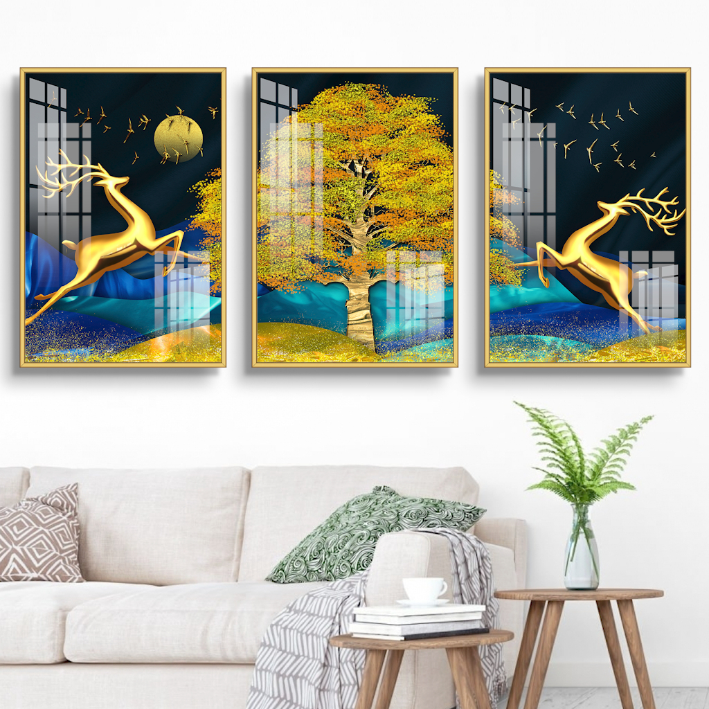 Tranh Treo Tường tráng gương bộ 3 tấm có KHUNG mẫu mã đa dạng