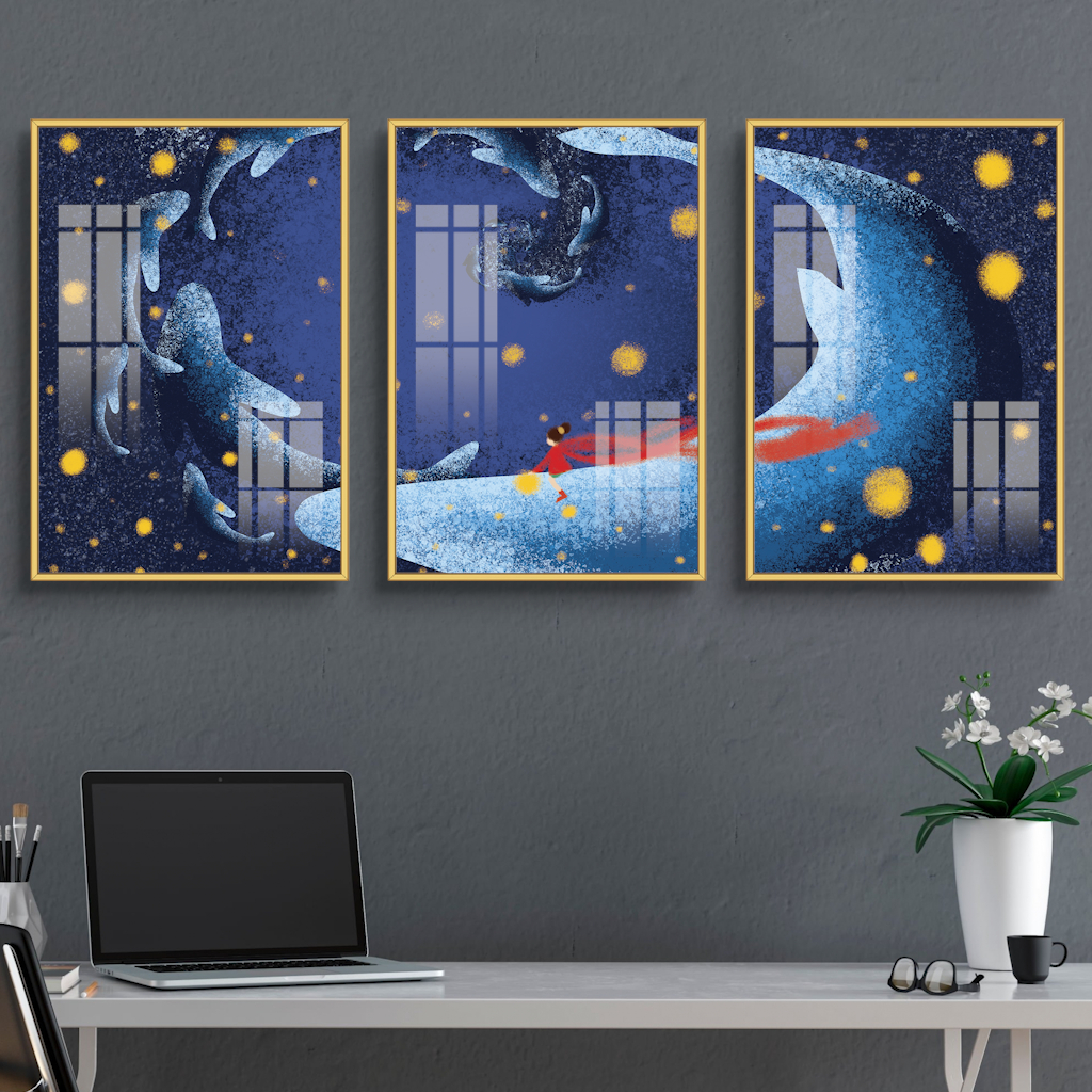 Tranh Treo Tường tráng gương bộ 3 tấm có KHUNG mẫu mã đa dạng