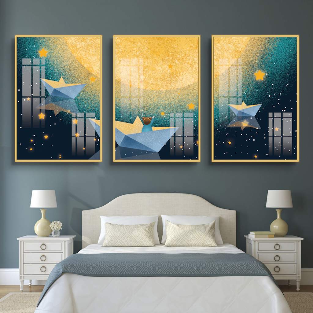 Tranh Treo Tường tráng gương bộ 3 tấm có KHUNG mẫu mã đa dạng