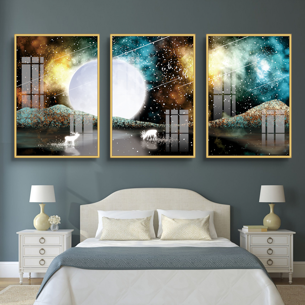 Tranh Treo Tường tráng gương bộ 3 tấm có KHUNG mẫu mã đa dạng