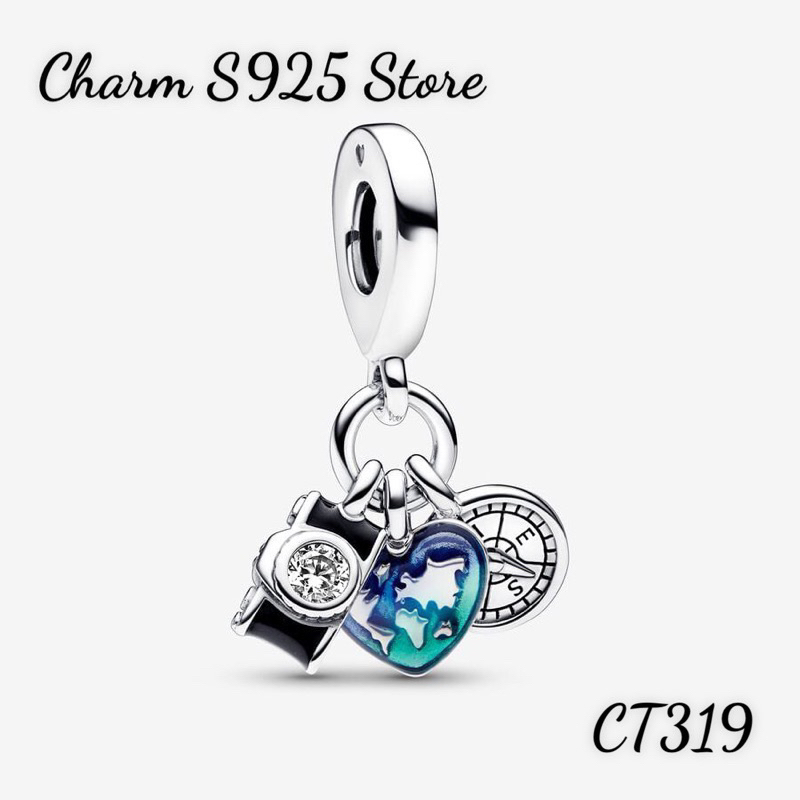 CHARM PAN ALE TREO MÁY ẢNH TRÁI TIM LA BÀN BẠC S925 THUẦN KHIẾT HÀNG CAO CẤP