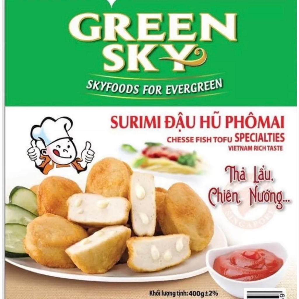 Đậu hũ cá phô mai Green Sky 400gr/Tàu hũ đậu Cheese Fish Tofu/Viên thả lẩu Surimi