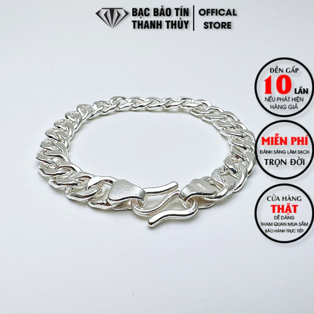 Lắc tay bạc nam Bảo Tín Thanh Thủy, lắc bạc kiểu mắt đơn trơn, chất liệu bạc ta nguyên chất 6.626chỉ, dài 18.6cm