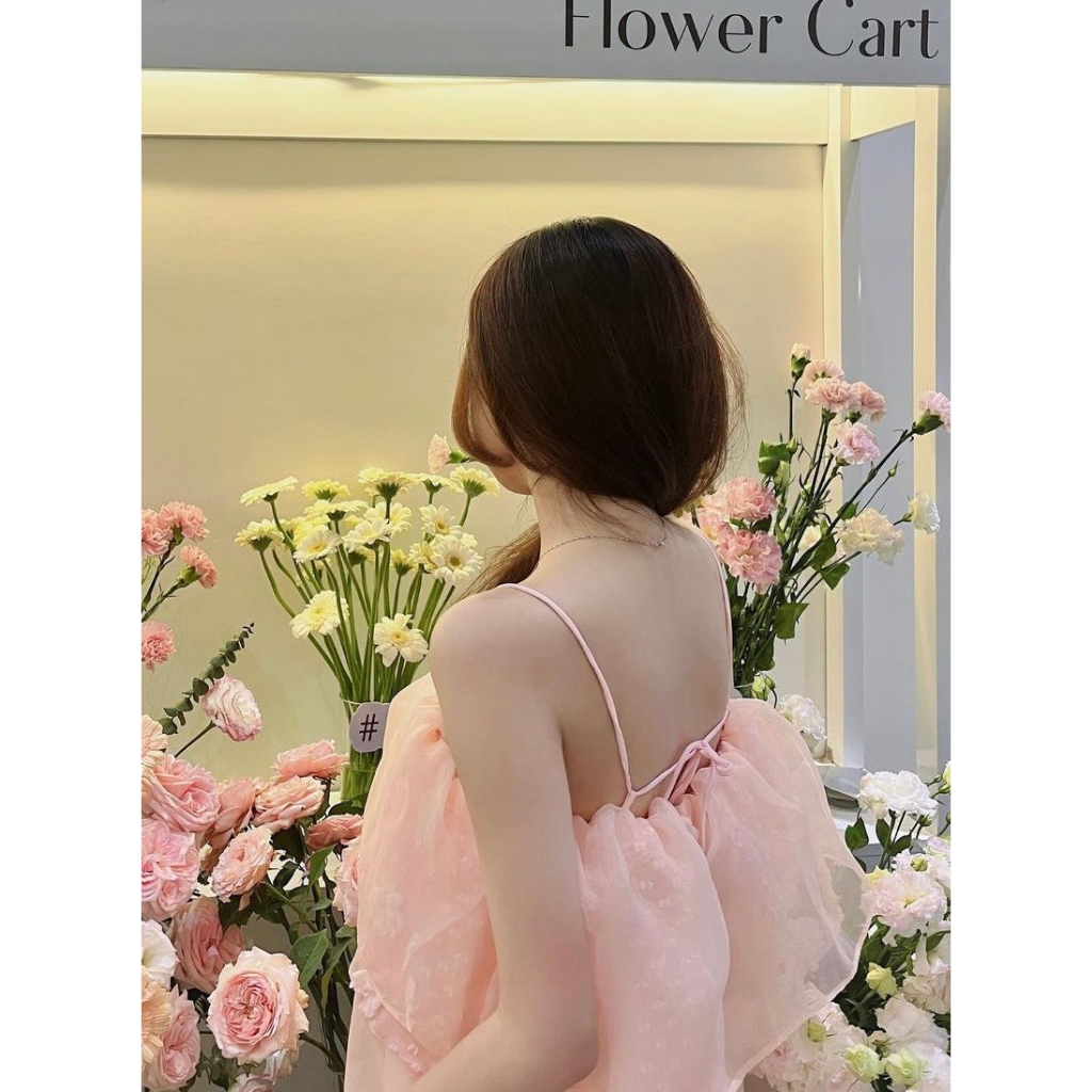 Váy hai dây tiểu thư form babydoll Hồng Pastel 3 lớp vải Aguja AMANDA