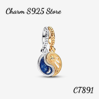Charm pan ale treo 2 tông biểu tượng màu mặt trăng và mặt trời bạc s925 thuần khiết hàng cao cấp