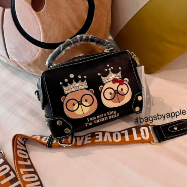 Túi Xách Đeo Chéo, Túi Hàng Hiệu Sammao & Creambear Hàng Thương Hiệu Da Đen Bóng Cho Nữ C1107 - 5