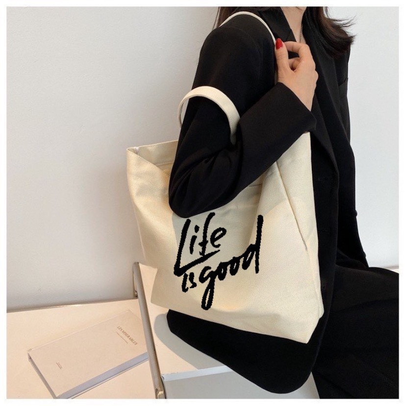 Túi tote bag vải canvas nữ có khóa kéo totebag túi xách vải giá rẻ cặp đi học đeo vai kẹp nách