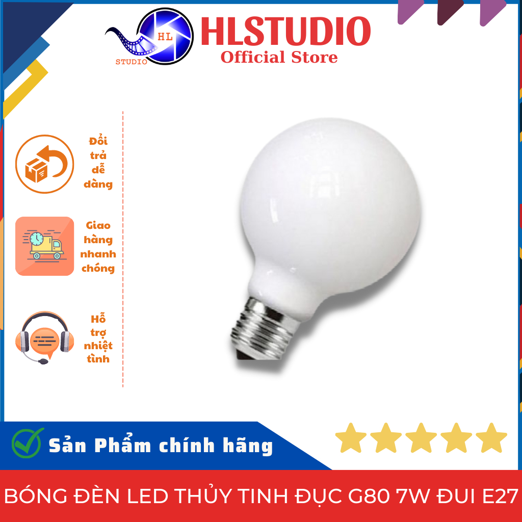 Bóng đèn Led thủy tinh đục G80 7w đui E27 HL Studio