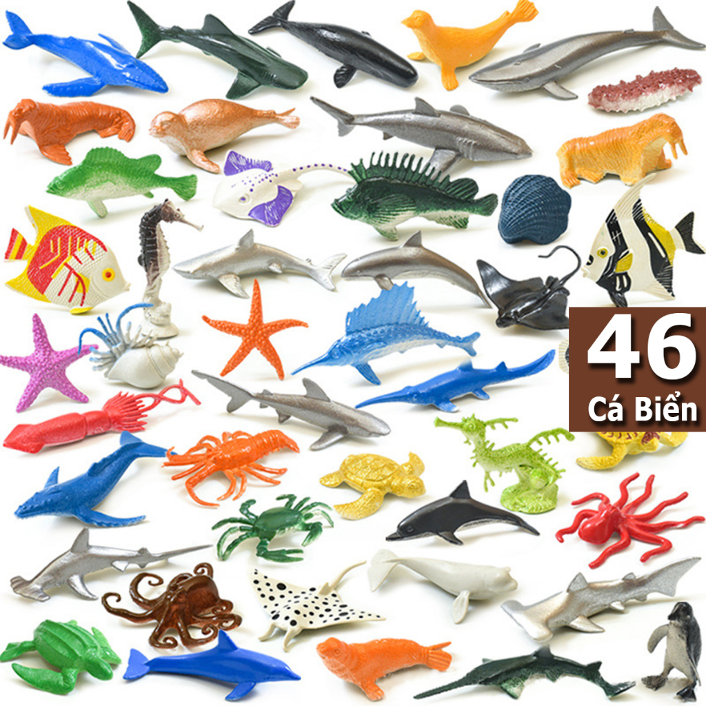 Bộ 46 đồ chơi mô hình Cá Biển & quần thể Sinh Vật biển đáy Đại Dương New4all Animal Ocean World nhựa cho bé 3 tuổi