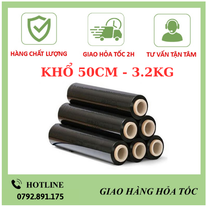 Màng PE ĐEN khổ 50cm 3,2kg, màng chít, màng co, nilong bọc, màng quấn bọc hàng lõi nhỏ giá rẻ Hà Nội